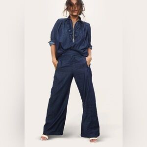 A Shirt Thing Milagro Lightweight Denim Linen Wide Leg Pants Jeans XS Indigo